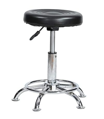 KRISHTHA Industrial Swivel Bar Stool | Adjustable Height | Heavy-Duty Steel Frame with Rubber Tires | Black | Doctor Stool Style