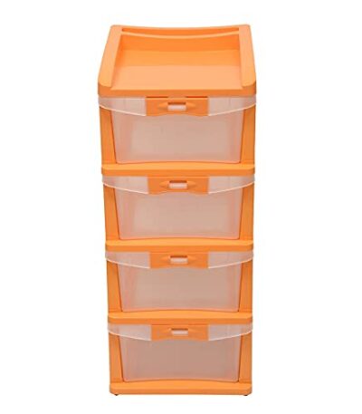Nilkamal 4-Layer Transparent Plastic Chest of Drawer – Orange | Multipurpose Freestanding Storage Organizer
