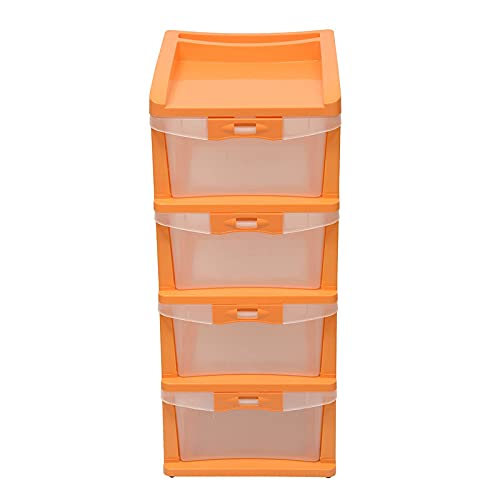 Nilkamal 4-Layer Transparent Plastic Chest of Drawer – Orange | Multipurpose Freestanding Storage Organizer