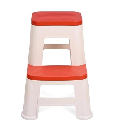 Nilkamal Multi-Colour 2-Step Plastic Stool – Red | Durable & Sturdy 2-Step Stool for Kitchen, Office & Home | 120 Kg Weight Capacity