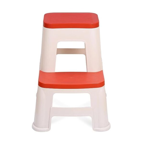 Nilkamal Multi-Colour 2-Step Plastic Stool – Red | Durable & Sturdy 2-Step Stool for Kitchen, Office & Home | 120 Kg Weight Capacity