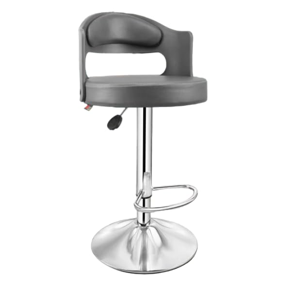 KRISHTHA Standard Wooden Swivel Bar Stool | Adjustable Height with Backrest | Home Kitchen Dining Room Chair – Gray