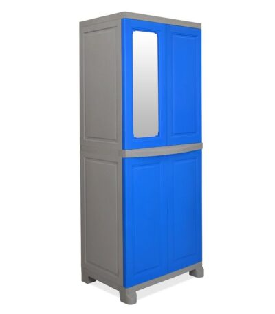 Nilkamal Freedom Big 1 (FB1M) Plastic Storage Cabinet with Mirror | Multipurpose Organizer for Kitchen, Home & Office | Deep Blue & Grey | Lockable | 53.5L x 71W x 180H cm