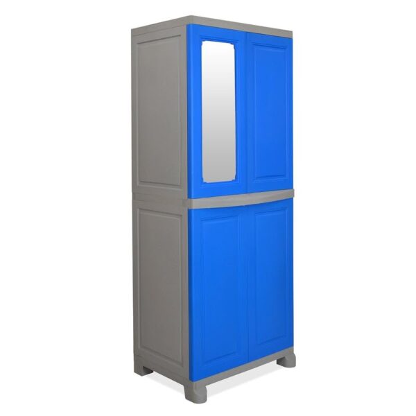 Nilkamal Freedom Big 1 (FB1M) Plastic Storage Cabinet with Mirror | Multipurpose Organizer for Kitchen, Home & Office | Deep Blue & Grey | Lockable | 53.5L x 71W x 180H cm