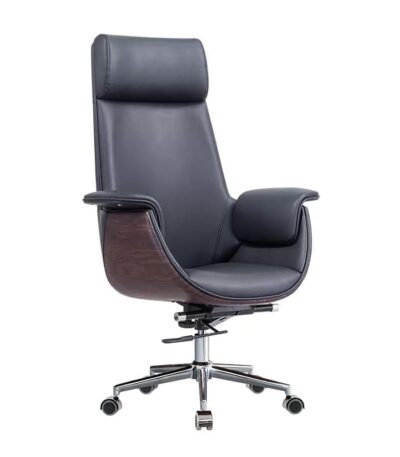 KRISHTHA Luxury Leatherette Executive Office Chair – Ergonomic High Back Chair with Wooden Frame & Headrest (Black)