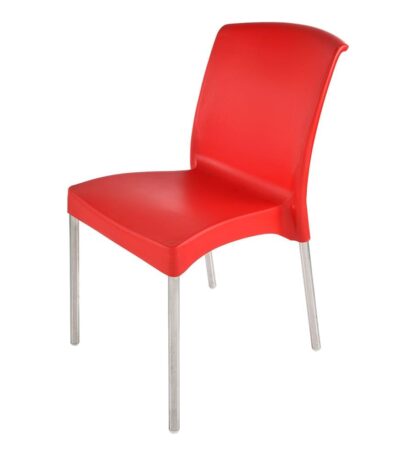 KRISHTHA Supreme Hybrid Premium Chair with PP Seat & SS Legs – Armless, Stylish & Comfortable Seating for Restaurants, Cafeterias, Homes & Offices (Red)