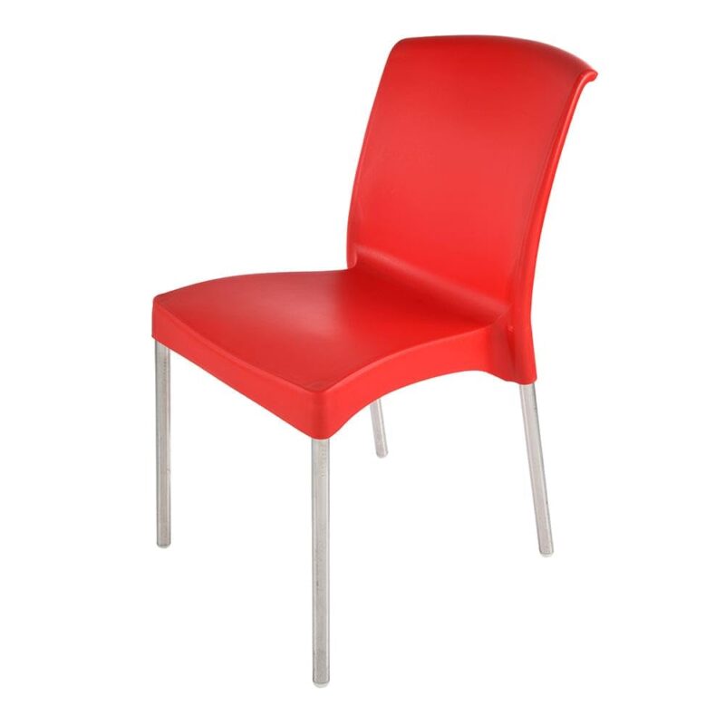 KRISHTHA Supreme Hybrid Premium Chair with PP Seat & SS Legs – Armless, Stylish & Comfortable Seating for Restaurants, Cafeterias, Homes & Offices (Red)