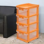 Nilkamal 4-Layer Transparent Plastic Chest of Drawer – Orange | Multipurpose Freestanding Storage Organizer