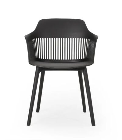 KRISHTHA Modern Dining Chair for Outdoor & Indoor Use with Curved Slat Back and Armrest Support – Plastic Chair with Cushion Seat (Black, Pack of 1)