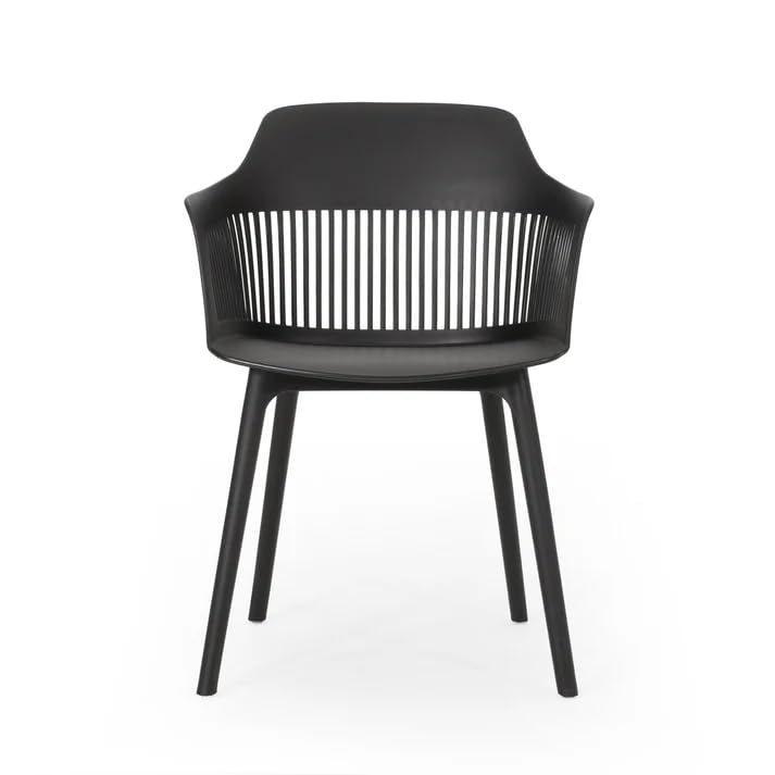 KRISHTHA Modern Dining Chair for Outdoor & Indoor Use with Curved Slat Back and Armrest Support – Plastic Chair with Cushion Seat (Black, Pack of 1)