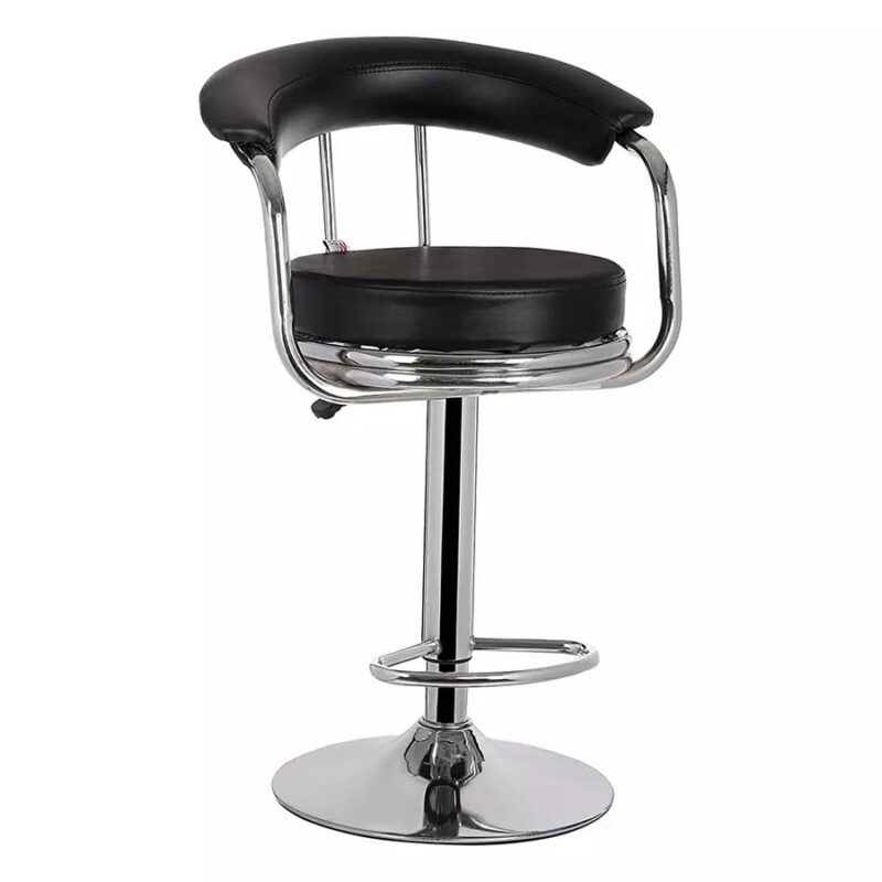 KRISHTHA Regalia Leatherette Black Bar Stool Chair | Adjustable Height | Swivel | Modern Counter Stool for Bar & Kitchen Island