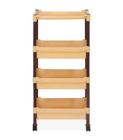Nilkamal Plastic Kitchen Trolley | Vegetable & Fruit Storage Organizer with 4-Tier Racks | For Kitchen, Office, Bedroom & Living Room | Maroon and Marble Beige