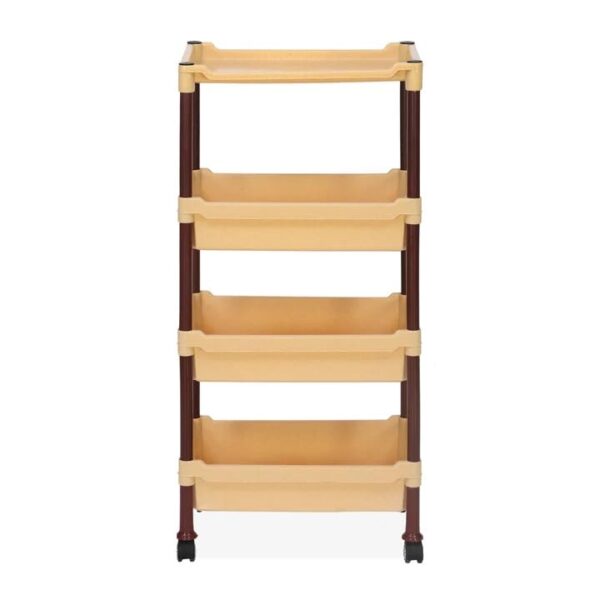 Nilkamal Plastic Kitchen Trolley | Vegetable & Fruit Storage Organizer with 4-Tier Racks | For Kitchen, Office, Bedroom & Living Room | Maroon and Marble Beige