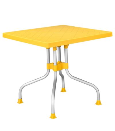 Nilkamal Orchid 4-Seater Square Dining Table Set – Virgin Plastic, Mustard Yellow