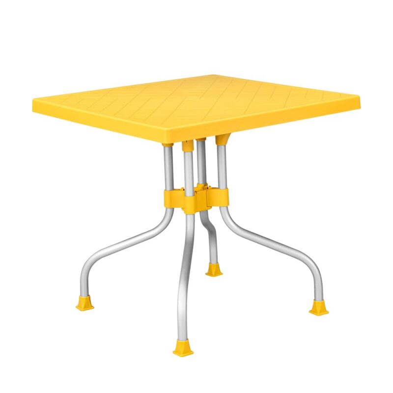 Nilkamal Orchid 4-Seater Square Dining Table Set – Virgin Plastic, Mustard Yellow