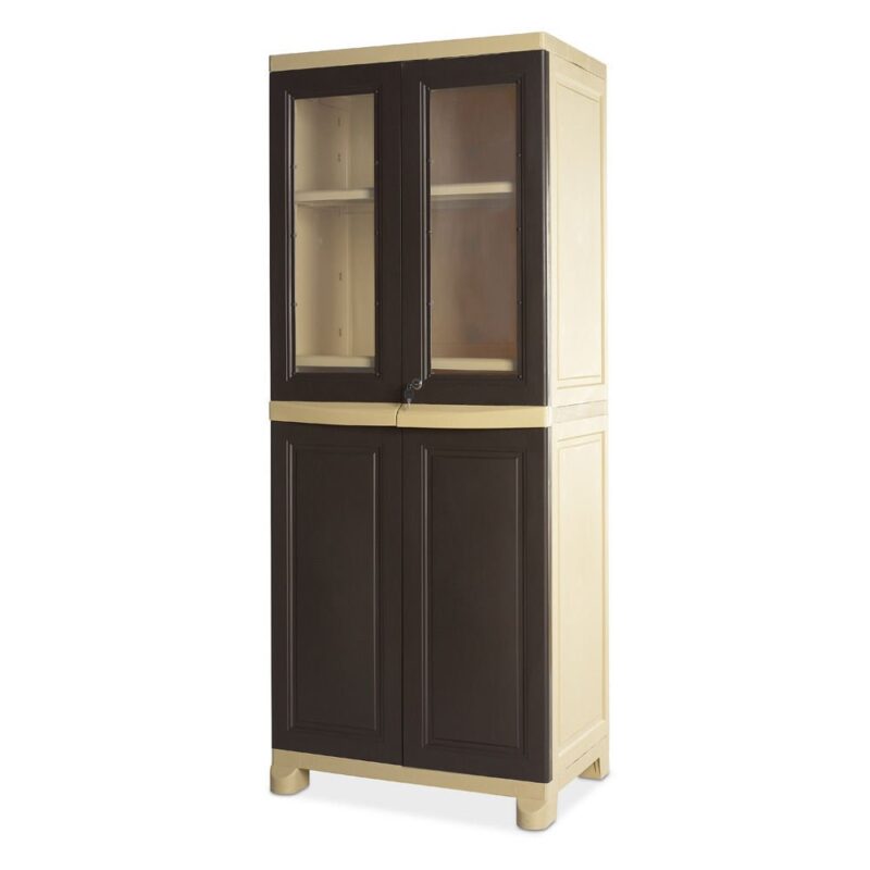 Nilkamal Freedom Big 2 (FB2) Plastic Storage Cabinet | Multipurpose Cupboard/Wardrobe for Kitchen, Living Room & Office | Weathered Brown & Biscuit