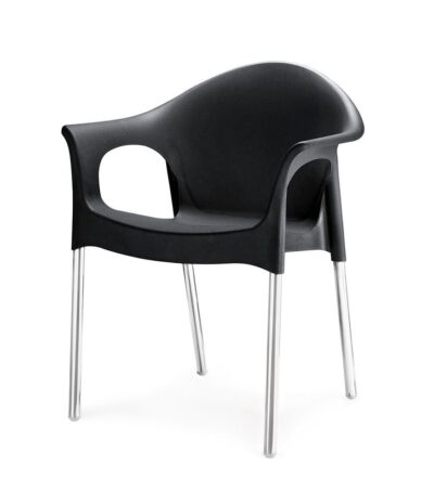 Nilkamal Iron Black Café Chair with Armrest | Premium Plastic Chair for Living Room, Outdoor & Commercial Use | Stylish & Durable Design
