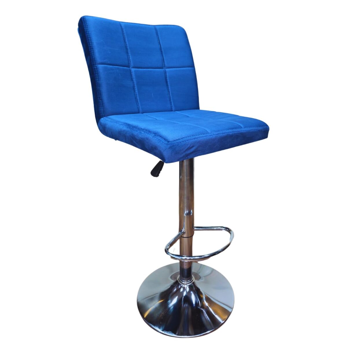 KRISHTHA Blue PU Leather Swivel Bar Stool | Adjustable Height, Hydraulic Lift, Square Thick Cushion Seat with Backrest | Armless Counter Chair for Kitchen & Bar