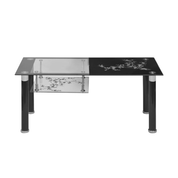 Nilkamal Triton Glass Center Table – Rectangular Coffee Table with Shelf, Black, Contemporary Design