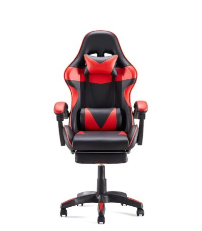 KRISHTHA Gaming Racing Style Ergonomic Office Chair | High-Back Adjustable Leather Chair with Armrest, Lumbar Pillow & Headrest | Black & Red
