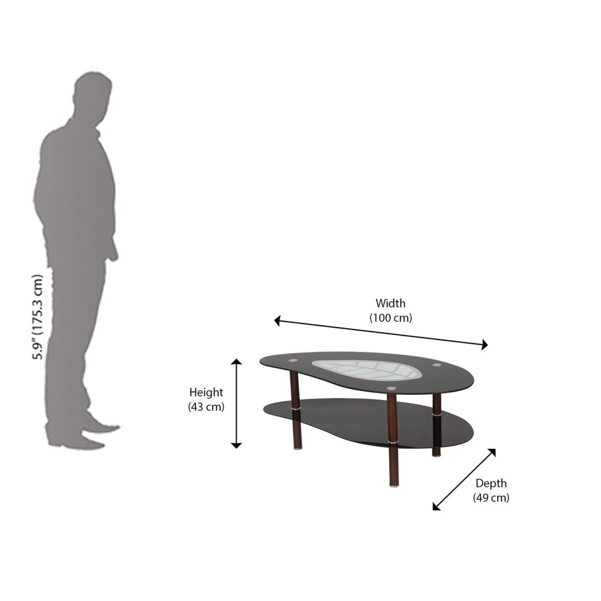 Nilkamal Stuart Tempered Glass Center Table – Modern Coffee Table with Open Shelf, Black/Walnut Finish