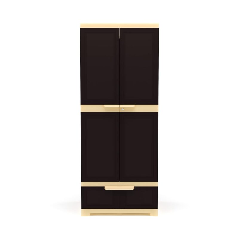 Nilkamal Freedom FMDR1BE Compact Plastic Storage Cabinet with 1 Bottom Drawer | Multipurpose Organizer | Weathered Brown & Biscuit