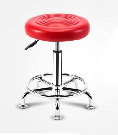 KRISHTHA Adjustable Height Stool (15–20 Inches) – Red Faux Leather Seat with Chrome Metal Frame – Ideal for Kitchen, Office, Bar, Clinic & More