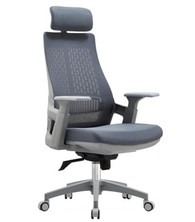KRISHTHA Ergonomic Office Chair with Adjustable Armrests, Lumbar Support, Headrest, Mesh Back, and Swivel Wheels – Grey