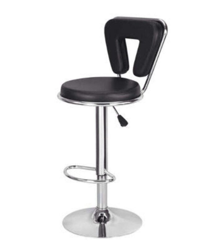 KRISHTHA Bar Revolving Chair (Black) | Adjustable Swivel Bar Stool with Footrest & Chrome Base for Kitchen, Bar, and Lounge