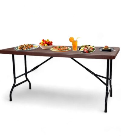 Krishtha Hugo 5 FT Foldable & Portable Table – Brown | High-Density Polymer Table for Indoor & Outdoor Use – Picnic, Camping, Dining, Travel & Parties
