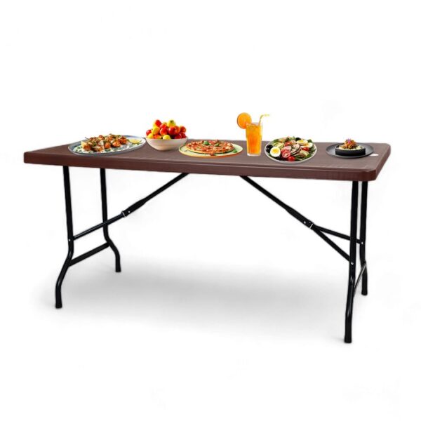 Krishtha Hugo 5 FT Foldable & Portable Table – Brown | High-Density Polymer Table for Indoor & Outdoor Use – Picnic, Camping, Dining, Travel & Parties