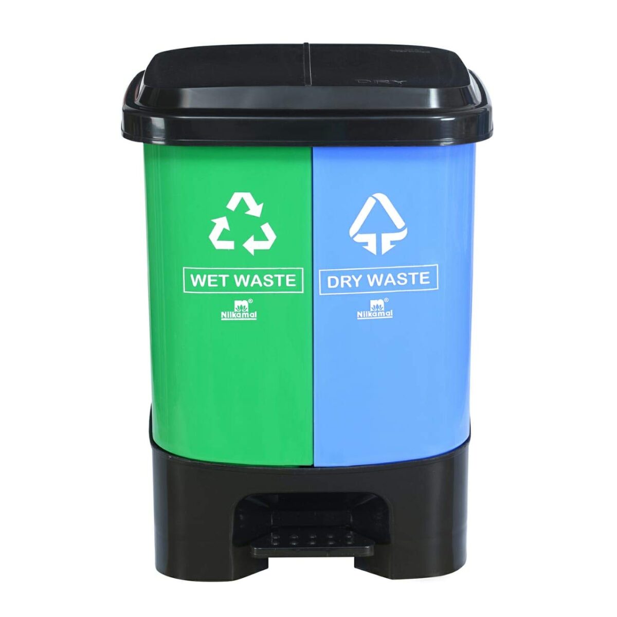Nilkamal Plastic Step-On Wet and Dry Dustbin – 40 Litres (Green & Blue, 20+20 L) | Dual Compartment Pedal Bin for Home, Office & Commercial Use