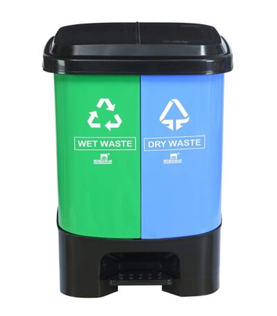 Nilkamal Plastic Step-On Wet and Dry Dustbin – 40 Litres (Green & Blue, 20+20 L) | Dual Compartment Pedal Bin for Home, Office & Commercial Use
