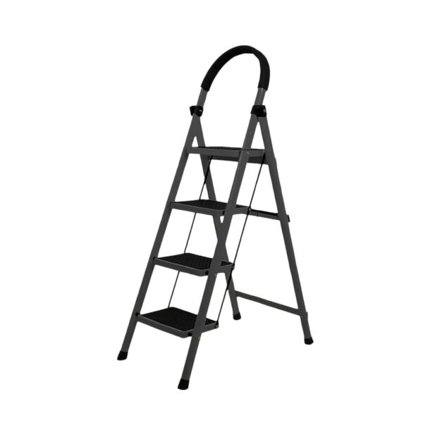Nilkamal Premium MS Steel 4-Step Foldable Ladder – 5.1 FT Height | Anti-Skid Wide Pedals, Hand Grip | Supports 150+ kg | Shock-Resistant Step Stool for Home (Black)