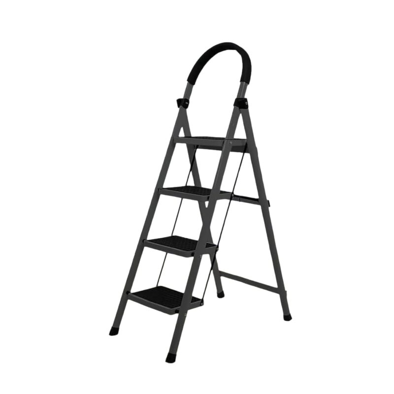 Nilkamal Premium MS Steel 4-Step Foldable Ladder – 5.1 FT Height | Anti-Skid Wide Pedals, Hand Grip | Supports 150+ kg | Shock-Resistant Step Stool for Home (Black)