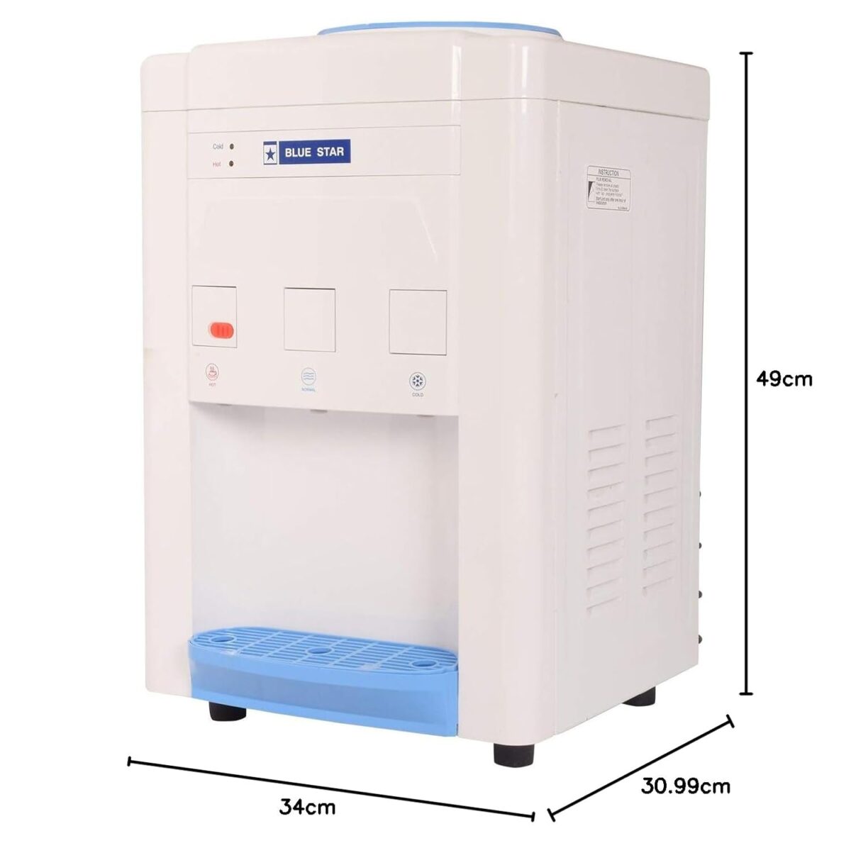 Buy Blue Star Plastic Water Dispenser – Hot, Cold & Normal Water | 2.5L/hr Cooling, 5L/hr Heating