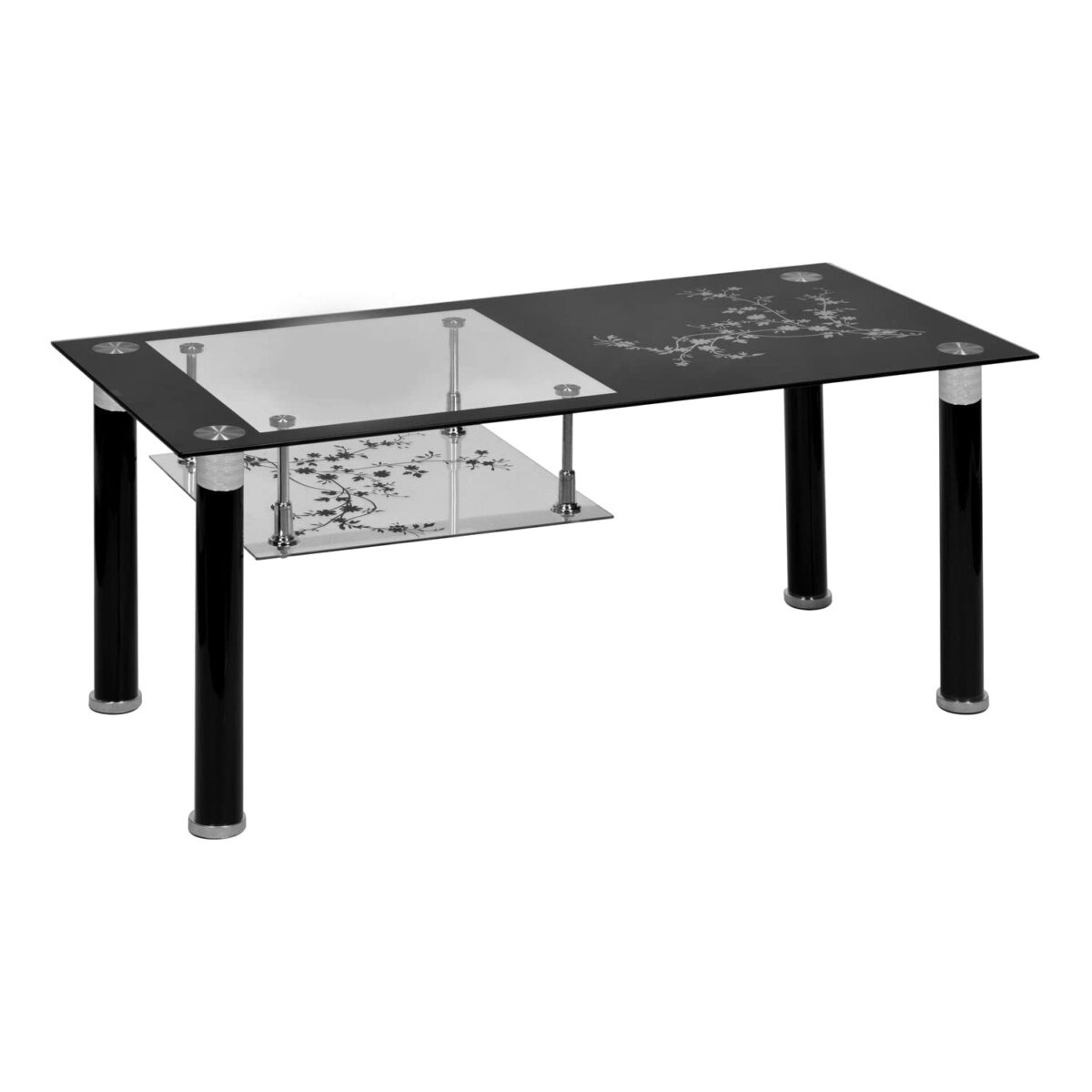 Nilkamal Triton Glass Center Table – Rectangular Coffee Table with Shelf, Black, Contemporary Design