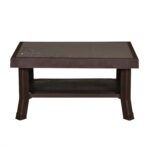Nilkamal Center Table with 2 Carvings & Glass Top – Weather Brown | Elegant & Durable Living Room Table