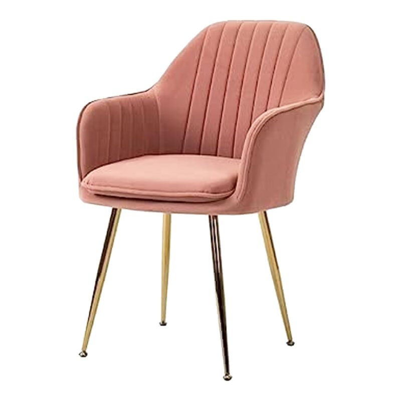 KRISHTHA Velvet Dining Chair with Cushion Seat and Golden Metal Legs – Modern Upholstered Arm Chair for Living Room, Bedroom, Restaurant