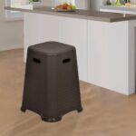 Nilkamal Strong & Durable Plastic Stool – Rattan Dark Beige | Stackable 100% Polypropylene Stool for Living Room, Kitchen, Office & Outdoor | Contemporary Design