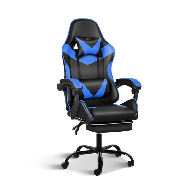 KRISHTHA Ergonomic Gaming Chair with Footrest | Adjustable Height & Reclining Backrest | Racing Style Swivel Office Chair with Lumbar Support | Black/Blue
