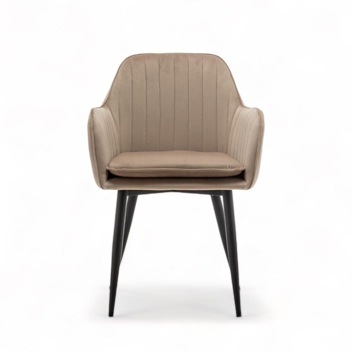 KRISHTHA United Quilted Velvet Armchair – Upholstered Dining Chair with Armrest & Cushioned Backrest, Black Metal Legs, Beige