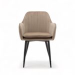KRISHTHA United Quilted Velvet Armchair – Upholstered Dining Chair with Armrest & Cushioned Backrest, Black Metal Legs, Beige