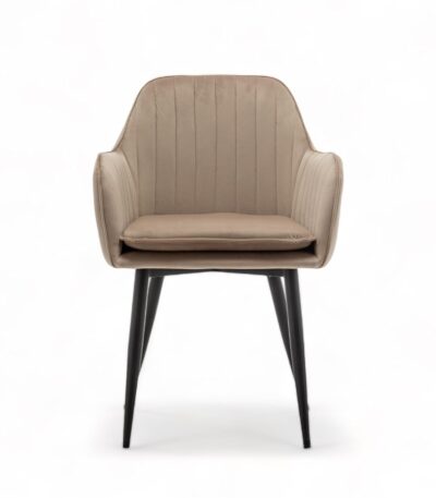 KRISHTHA United Quilted Velvet Armchair – Upholstered Dining Chair with Armrest & Cushioned Backrest, Black Metal Legs, Beige