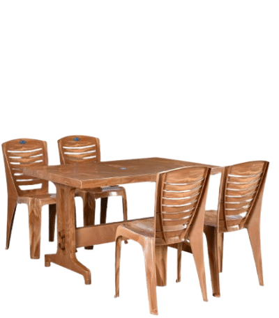 Nilkamal Ultima 4-Seater Rectangular Dining Table Set – Virgin Plastic, Pear Wood Finish | Ideal for Home, Office, Café & Outdoor