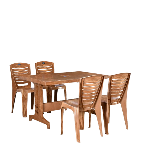 Nilkamal Ultima 4-Seater Rectangular Dining Table Set – Virgin Plastic, Pear Wood Finish | Ideal for Home, Office, Café & Outdoor