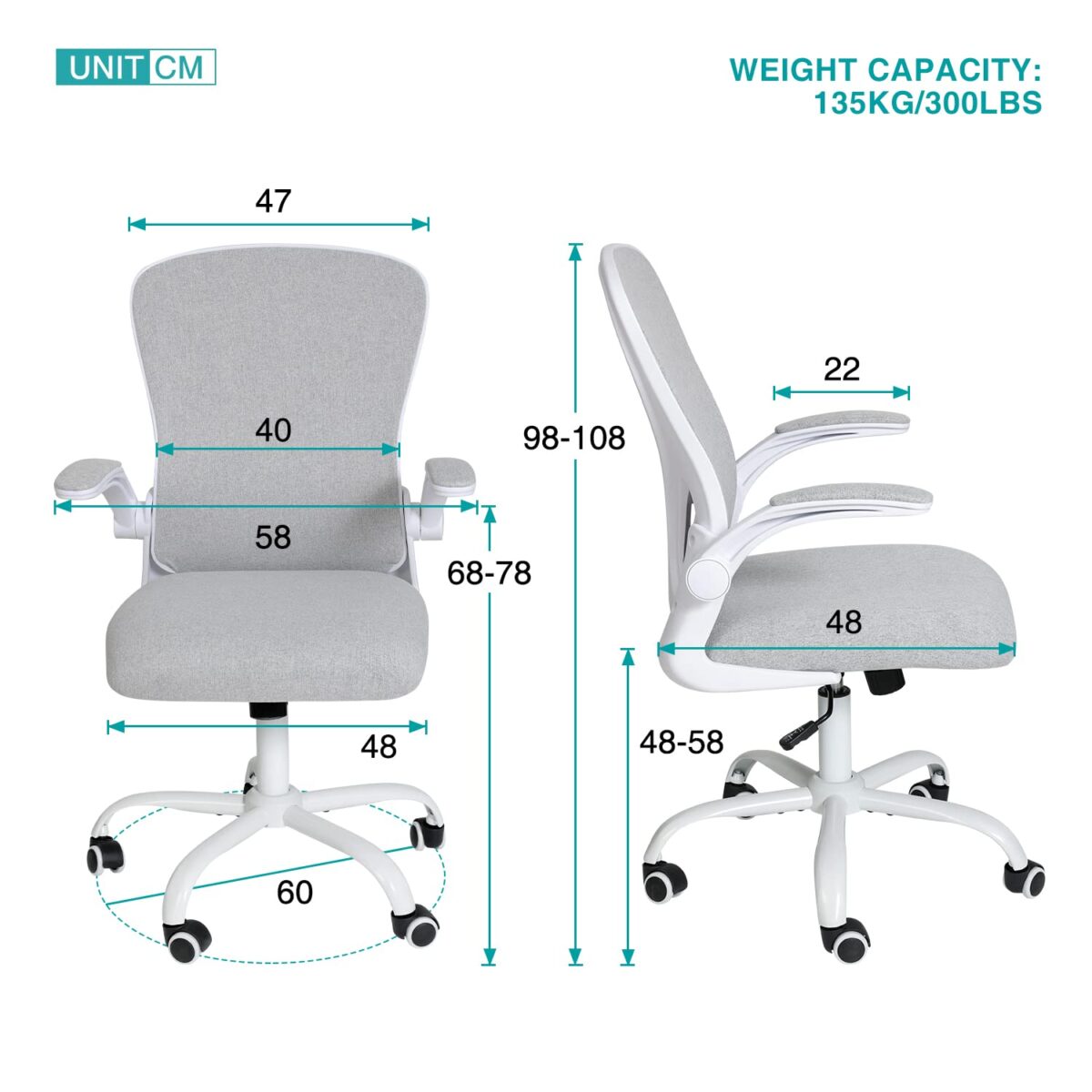 KRISHTHA KR Ergonomic Office Chair – Mid-Back Mesh Desk Chair with Lumbar Support, Flip-Up Armrests, and Adjustable Height for Home & Office (Grey)