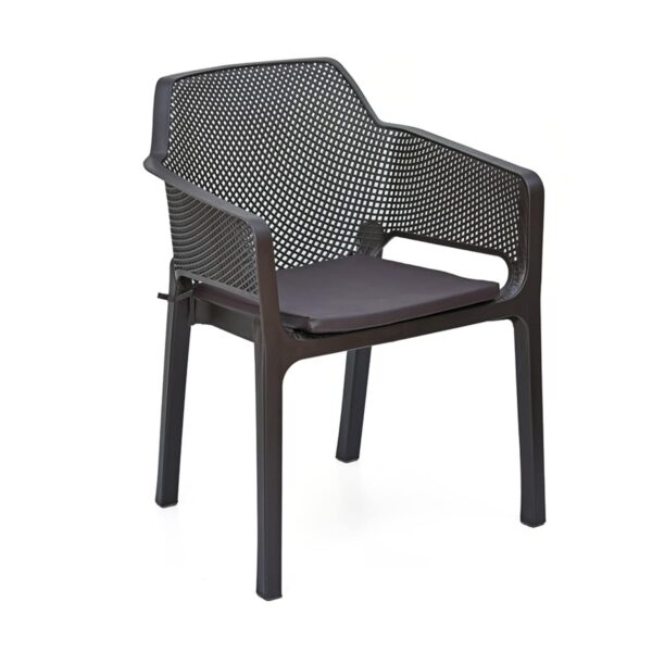 Nilkamal Captain Mid Back Plastic Chair with Cushion | Stackable Armchair for Home & Outdoor | Season Rust Brown