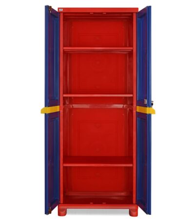 Nilkamal Vishesh Freedom Big 1 (FB 1) 2 Door Plastic Storage Cabinet | Lockable Floor Mount Cabinet for Clothes, Files & Crockery | Multi-Color (Pepsi Blue, Bright Red & Yellow)