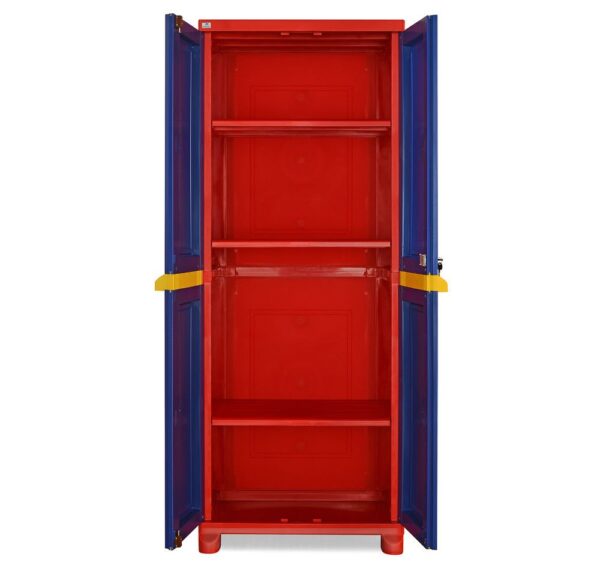 Nilkamal Vishesh Freedom Big 1 (FB 1) 2 Door Plastic Storage Cabinet | Lockable Floor Mount Cabinet for Clothes, Files & Crockery | Multi-Color (Pepsi Blue, Bright Red & Yellow)